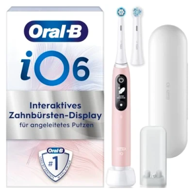 Abbildung von Oral B iO Series 6 Sensitive Edition Elektrische Zahnbürste/Electric Toothbrush, 2 Aufsteckbürsten, 5 Putzmodi für Zahnpflege, Valentinstagsgeschenk Ihn/Sie, Designed by Braun, pink sand