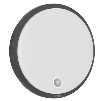 Abbildung von Oktaplex Plato Außenleuchte mit Bewegungsmelder 3000K warmweiss und Dauerlicht Schalter 1010lm LED Wandlampe IP65 Rund anthrazit 10,5W 230V
