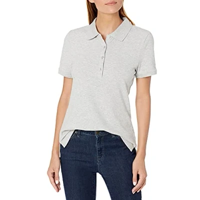 Abbildung von Amazon Essentials Damen Kurzärmeliges Poloshirt (Erhältlich In Übergröße), Hellgrau Meliert, L