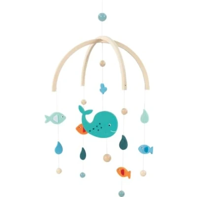 Abbildung von goki 52869 Mobile Wal niedliches aus Filz und Holz perfekte Deko für Babyzimmer in harmonischen Farbdesign
