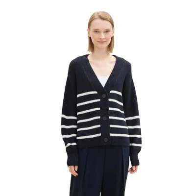 Abbildung von TOM Tailor Denim MIT Vausschnitt Strickjacke, Damen, Größe: XS, Placed navy white stripe