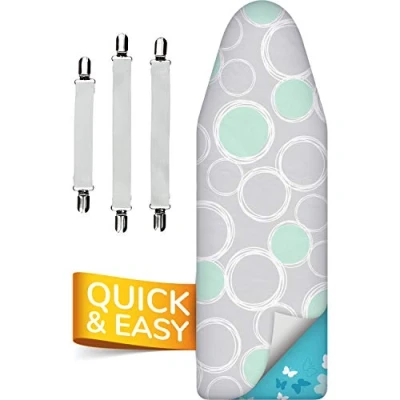 Abbildung von Super Soft 5 Schichten Turbo Bügelbrettbezug 110x30, Vergleichssieger, ÖKOTEX Baumwoll Polsterung, schneller mit Thermoreflexion, Größen, EasyFit+Spanner, Made in Europe, M Fläche 108 115x30 35cm