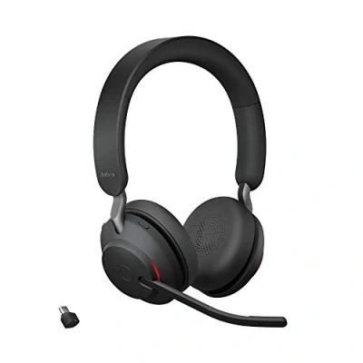 Abbildung von Jabra Evolve2 65 Wireless PC Headset Noise Cancelling UC Certified Stereo Headphones with Long Lasting Battery USB C Bluetooth Adapter Black