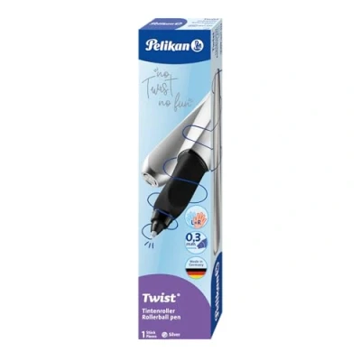 Abbildung von Pelikan R457 Tintenroller Twist in Faltschachtel, universell für Rechts und Linkshänder, silber, 1 Stück (1er Pack)