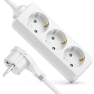 Abbildung von deleyCON 3 Fach Steckdosenleiste mit Flachstecker Stromleiste für Innenbereich 3,0m Kabel Flachkontakt Stecker Robustes Kunststoffgehäuse Weiß
