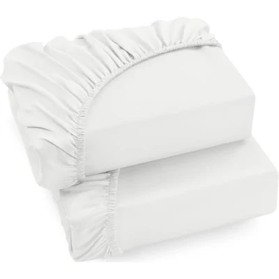 Abbildung von Utopia Bedding 2er Set Spannbettlaken 90x200cm Weiß Gebürstete Mikrofaser Spannbetttuch 35 cm Tiefe Tasche