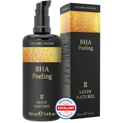 Abbildung von Salicylsäure (BHA) Liquid Peeling 100ml mit BIO Aloe Vera 100% Vegan Gesicht Exfoliant gegen Mitesser, Pickel &amp; unreine Haut Poren verkleinern Für empfindliche Skincare Satin Naturel