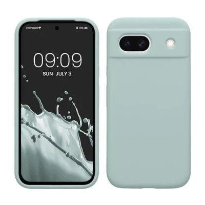 Abbildung von kwmobile Hülle kompatibel mit Google Pixel 8a Silikon Handy Case Handyhülle weiche Oberfläche kabelloses Laden Cool Mint