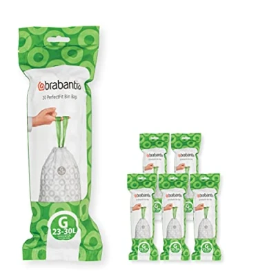 Abbildung von Brabantia Müllbeutel PerfectFit Multipack (Code G 23L / 30L) Extra Starke Müllsäcke mit Zugband, 6 rollen (120 Müllbeutel)