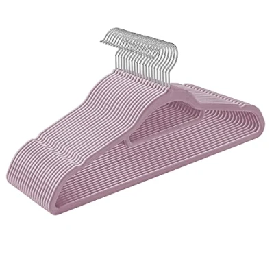 Abbildung von SONGMICS Kleiderbügel Samt, 20er Set, Bügel, rutschfest, kleine Stange für Krawatten, 360 drehbarer Haken, 0,6 cm dick, platzsparend, 43,5 lang, Mäntel, Hosen, Silber Zartlila CRF020GP20