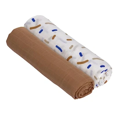 Abbildung von LÄSSIG Baby Puckdecke Spuckdecke Pucktuch Mulltuch 2er Set Baumwolle 120 x cm/ Heavenly soft Swaddle XL Little Mateys royal blue