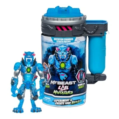 Abbildung von MrBeast Lab Mutators; Mutiere das ultimative Biest. Experimentiere und erschaffe die Stealth Panther Actionfigur von MrBeast. 3 zum Sammeln, Iconic Panther, Metallic