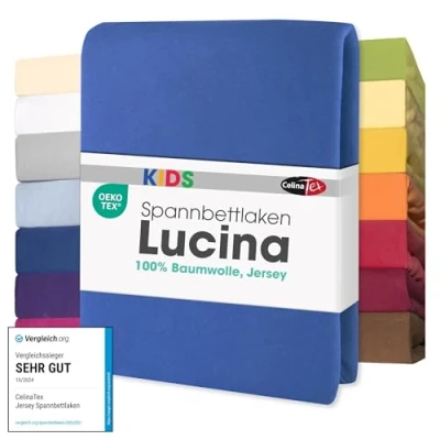 Abbildung von CelinaTex Jersey Spannbettlaken Lucina für Kids Doppelpack 60x120 70x140cm royal blau 100% Baumwolle gekämmt superweich Spannbettbezug, Leintuch, Bettlaken, elastisch, Strech, Oeko Tex