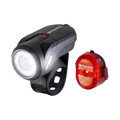 Abbildung von SIGMA SPORT LED Fahrradlicht Set Aura 35 und NUGGET II StVZO zugelassenes, akkubetriebenes Vorderlicht Rücklicht, Schwarz