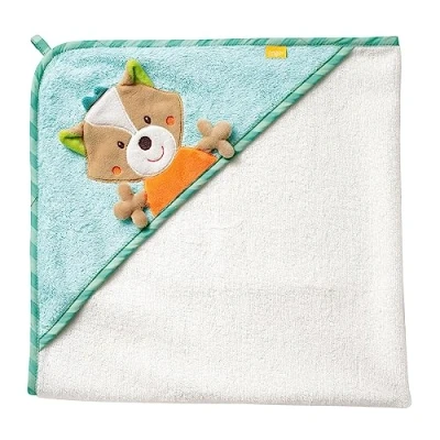 Abbildung von Fehn Badetuch Sleeping Forest Badehandtuch Kinder Poncho aus Baumwolle Handtuch mit süßem Fuchs Babybadetuch Kapuze für Babys und Kleinkinder ab 0+ Monaten Kapuzenhandtuch 80 x cm