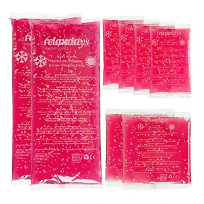 Abbildung von Relaxdays Kühlpads, 8er Set, 3 Größen, Kalt Warm Kompressen, Kühlpacks Gel, Wiederverwendbare Gelkühlkompressen, pink