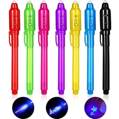Abbildung von Oderra 7 Stück Geheimstift Kinder mit UV licht Zauberstifte Unsichtbar schreiben Kindergeburtstag gastgeschenke, 1 (7er Pack)