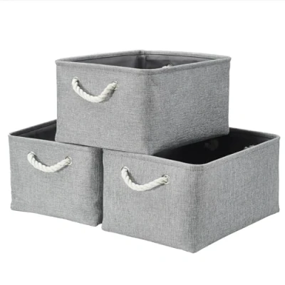 Abbildung von Mangata Aufbewahrungsboxen Stoff, Faltbare Aufbewahrungskorb grau mit Griffen, 3er Pack (grau, Groß)