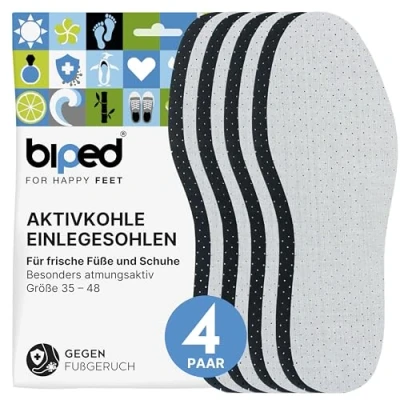 Abbildung von biped 4 Paar Aktivkohle Einlegesohlen gegen Schweissfüsse zur Klimaregulierung, für frische Schuhe und Füße komfortable Schuheinlagen ultraleicht handwaschbar z2727(42)