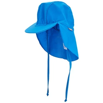 Abbildung von Sterntaler Schirmmütze Nacken uni Baby und Kinder Mütze mit Nackenschutz Bindeband UV Schutz 50+ Bademütze Kopfbedeckung Schwimmbad Strand Unisex Bademode leuchtblau, Größe 49