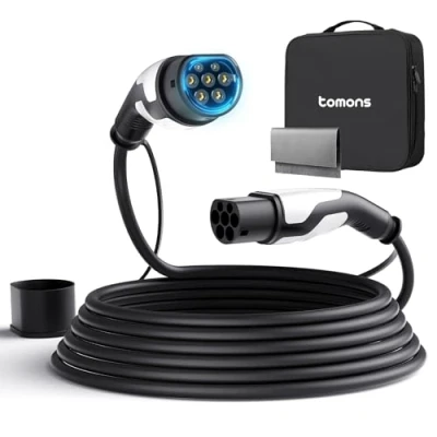 Abbildung von tomons Typ 2 Ladekabel, 11KW 5M 16A 3 Phasig, Ladekabel Elektroauto für EV/PHEV, auf EV mit Tragetasche und Mikrofasertuch Model S/3/X/Y, ID.3, ID.4