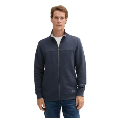 Abbildung von TOM TAILOR Herren Sweatjacke mit Stehkragen, 19024 Sky Captain Blue White Melange, XXXL
