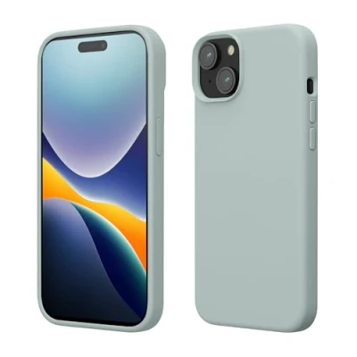 Abbildung von kwmobile Hülle für das iPhone 15 Silikon Handy Case stoßfeste Handyhülle mit weicher Oberfläche Cool Mint