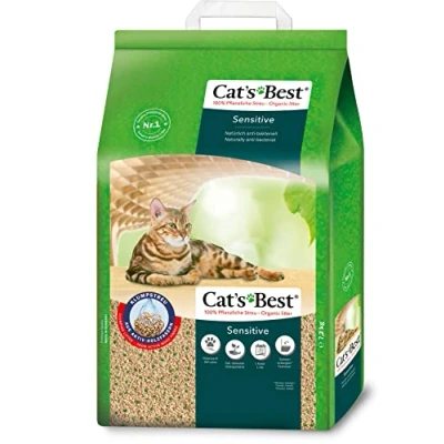 Abbildung von Cat&#039;s Best Sensitive, 100 % pflanzliche Katzenstreu, fest klumpend und antibakteriell aus veredelten Aktiv Holzfasern speziell für empfindliche Katzen, 7,2 kg/20 l