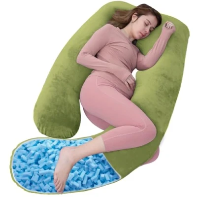 Abbildung von AS AWESLING Schwangerschaftskissen, U förmiges Ganzkörperkissen, Stillkissen, Stütz und Schwangerschaftskissen für Schwangere mit abnehmbarem Bezug (grasgrün Memory Foam)