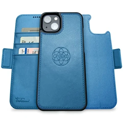 Abbildung von Dreem Fibonacci kompatibel mit iPhone 14 &amp; 16e Brieftaschen Etui / 3 in 1 stoßfestes und abnehmbares Folio aus veganem Leder, MagSafe kompatibel, RFID Schutz [Schiefer]