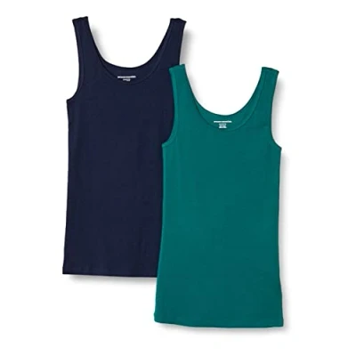 Abbildung von Amazon Essentials Damen Tanktop, Schmale Passform, 2er Pack, Dunkelgrün/Marineblau, XL
