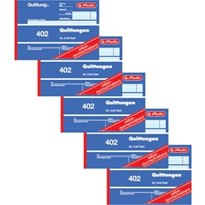 Abbildung von Herlitz Quittungsblock 402, selbstdurchschreibend, A6 quer, 2 x 40 Blatt (5 Stück)