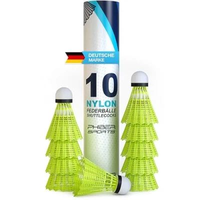 Abbildung von PHIBER SPORTS Federbälle Badminton Bälle Perfekte Spieleigenschaften Ideal Für Anfänger, Familien und Profis Federball Speed draußen &amp; drinnen Gelb [10 Stück]