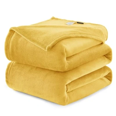 Abbildung von WAVVE Kuscheldecke Flauschig Decke Fleecedecke Sofadecke 150x200 cm Warm Wohndecke Couchdecke, Gelb Weich Sofaüberwurf XL