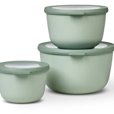 Abbildung von Mepal Multischale Cirqula Round 3 teiliges Set Vorratsdosen mit Deckel Geignet als Aufbewahrungsbox, Kuhlschrank, Gefrierschrank &amp; Mikrowellengeschirr 500 ml, 1000 ml 2000 Nordic Sage