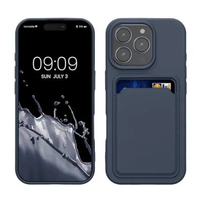 Abbildung von kwmobile Handyhülle kompatibel mit Apple iPhone 16 Pro Hülle Handy Cover Fach für Karten in Dunkelblau