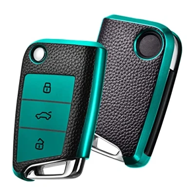 Abbildung von OATSBASF Autoschlüssel Hülle VW, VW Golf 7 Schlüsselhülle, Schlüsselbox Cover für Polo, Skoda, Tiguan, MK7 3 Tasten (P Grün)