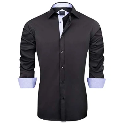 Abbildung von J.VER Herren Hemd Regular Fit Langarm Herrenhemden Freizeithemd Businesshemd Elastiscer Musterhemd,Schwarz Blau,XL