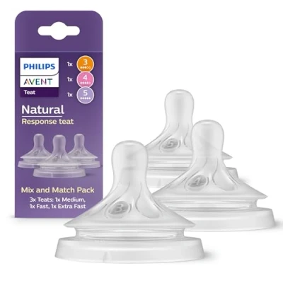 Abbildung von Philips Avent Natural Response Mix &amp; Match Sauger Set, 3 mit unterschiedlichen Durchflussraten mittel (D 3), schnell 4) und extra 5), 3pack, SCY960/03