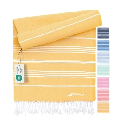 Abbildung von Fit Flip Hamamtuch aus 100% recycelter Baumwolle nachhaltig und natürlich Saunatuch, Strandtuch, Duschtuch, Badetuch, Yogatuch Honey 100x200cm Sultan