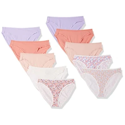 Abbildung von Amazon Essentials Damen Slip aus Baumwolle mit hohem Beinschnitt (in Übergröße erhältlich), 10er Pack, Floral/Kariert/Mehrfarbig/Streublumen, 40