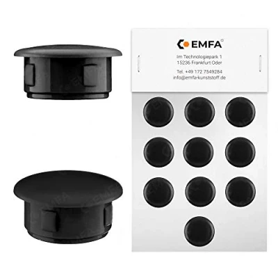 Abbildung von EMFA Abdeckstopfen für Bohrung Durchmesser 9 mm Schwarz RAL 9005 Blindstopfen Abdeckkappen Endkappen Verschlusskappen 25 Stück Kopfdurchmesser 13 mm, Borloch 0,9 cm