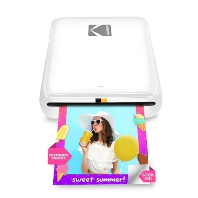Abbildung von KODAK Step Sofort Smartphone Fotodrucker Tragbarer Mini Farb Mobilfotodrucker Zink 2x3 Klebefotos Bluetooth kompatibel mit iOS &amp; Android Geräten Spaßige Bearbeitungs App Weiß