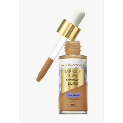 Abbildung von Max Factor Miracle Pure Skin Reset Foundation, 2 in 1 Serum und flüssige natürliche Deckkraft mit mattem Finish, Komplex, Fb. 80 85 Medium