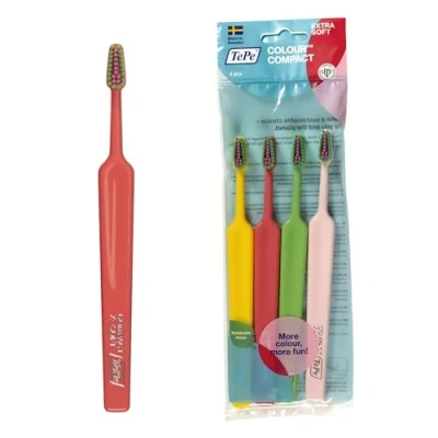 Abbildung von TEPE Select Colour Compact x Soft Zahnbürste Ultraweiche, bunte Borsten in einem kompakten, schmal zulaufenden Bürstenkopf für Jung &amp; Alt, 1 4 Bürsten verschiedenen Farben