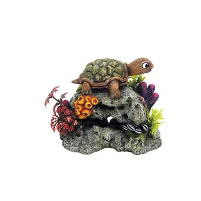 Abbildung von Nobby Aqua Ornaments SCHILDKRÖTE AUF FELS mit Pflanzen, 13,5 x 8,5 10,7 cm, 1 Stück