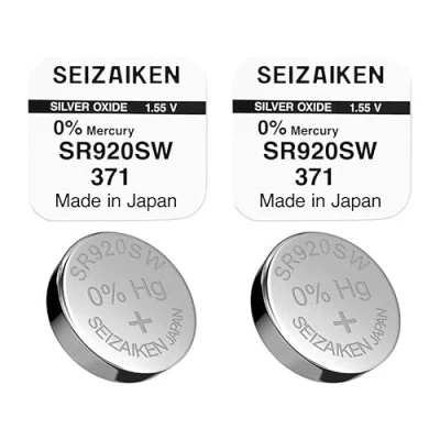 Abbildung von 2 Stück Knopfzelle Original SEIZAIKEN 371, SR920SW, 1.55 V, Uhrenbatterien Akku Silberoxid, 0% Quecksilber, 100% Made in Japan