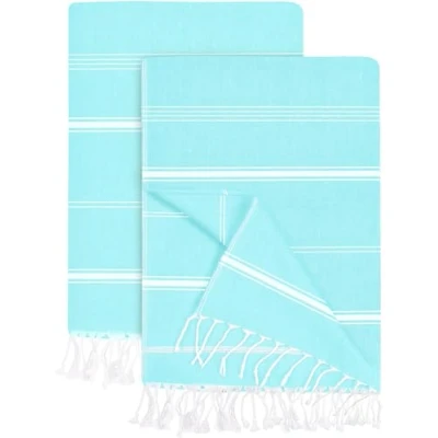 Abbildung von Utopia Towels 2er Pack Hamamtuch Strandtuch Groß 100x180 cm Saunatuch aus 100% Baumwolle saugfähige und leichte türkische Strandtücher Poolhandtücher 2 Stück (Aqua)