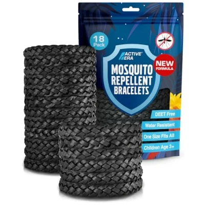 Abbildung von Active Era Mückenschutz Armband (18 Stk), Mückenabwehr Outdoor, Camping Mückenarmband für Kinder &amp; Erwachsene Natürlicher Anti Mücken Schutz, Wasserfest, 10 Tage 100% DEET frei Schwarz
