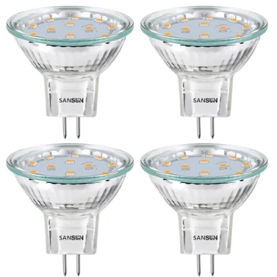 Abbildung von LED Leuchtmittel, 2,4 W, MR11, 12 V, 20 Halogen Ersatz, GU4, Bi Pin Sockel, weiches Weiß, 3000 K, nicht dimmbar, 4 Stück